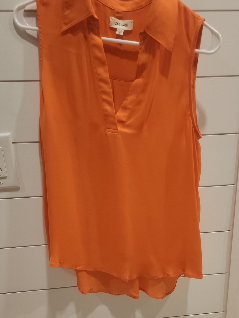 L'AGENCE Bright Orange Sleeveless V-Neck Silk Top